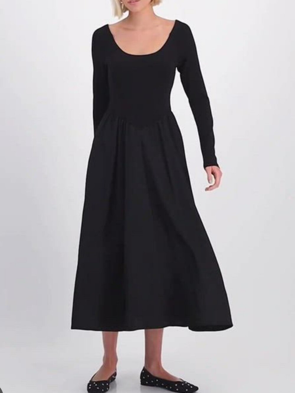 And Now This Mixed Media A-Line Long-Sleeve Dress In Black Size XS